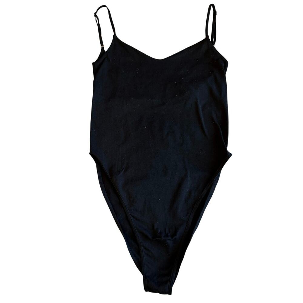 Free People Intamitaly Black Seamless Spaghetti Strap High Cut Bodysuit Med/Lg